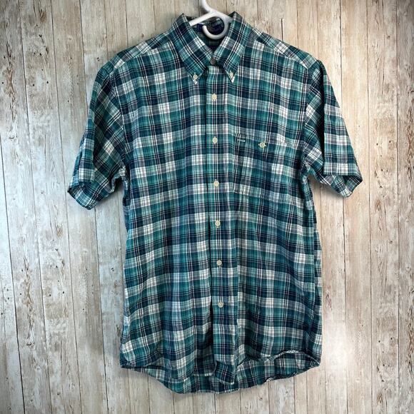 Pendleton Oceanside Mens Button Up Shirt M Green Blue Plaid Collar‎ Short Sleeve - Picture 1 of 10